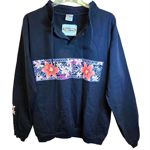 Crazy Shirt Hawaii Floral Pullover Lightweight Top XL Unisex M Navy Blackberry - Picture 2 of 13